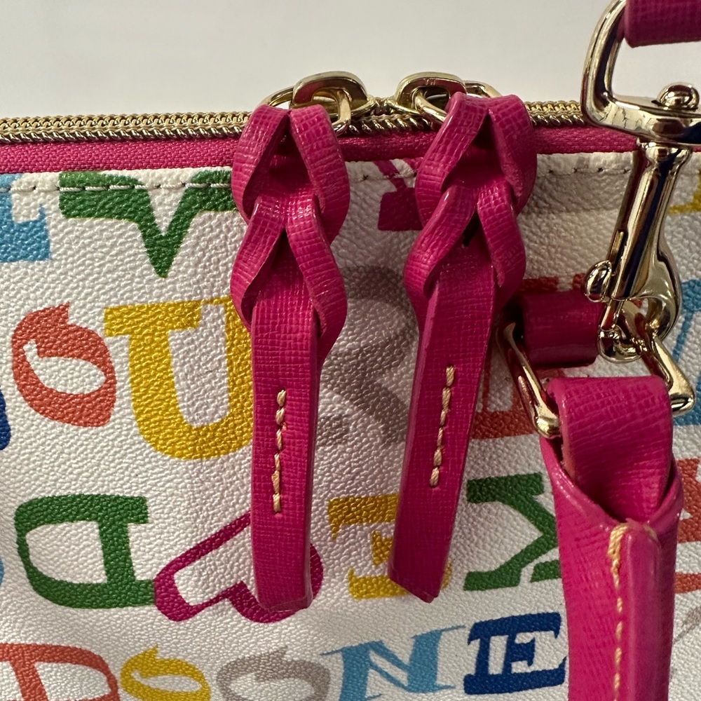 Dooney & Bourke White Multicolor Logo Crossbody with Pink Trim - Picture 4 of 9